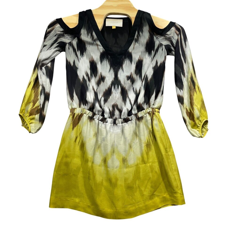 Leifsdottir 4 Anthropolgie Cut Out Shoulders 100% Silk Black Yellow (slight snag